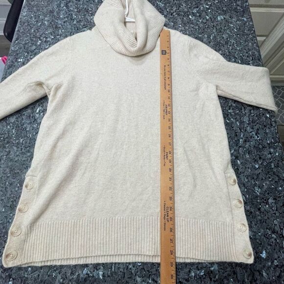 LOFT Beige Cowl Neck Sweater Size XL Merino Wool Blend Side Button Pullover - Picture 5 of 7